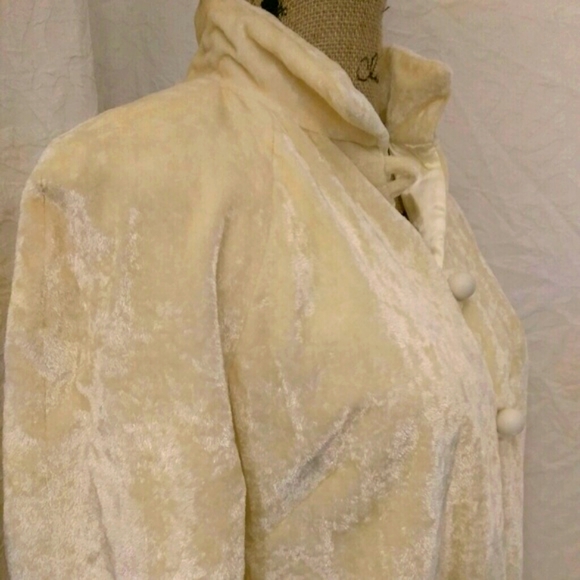 60s Vintage Floor Length Evening Coat velvet ivory fairy queen - Picture 3 of 8